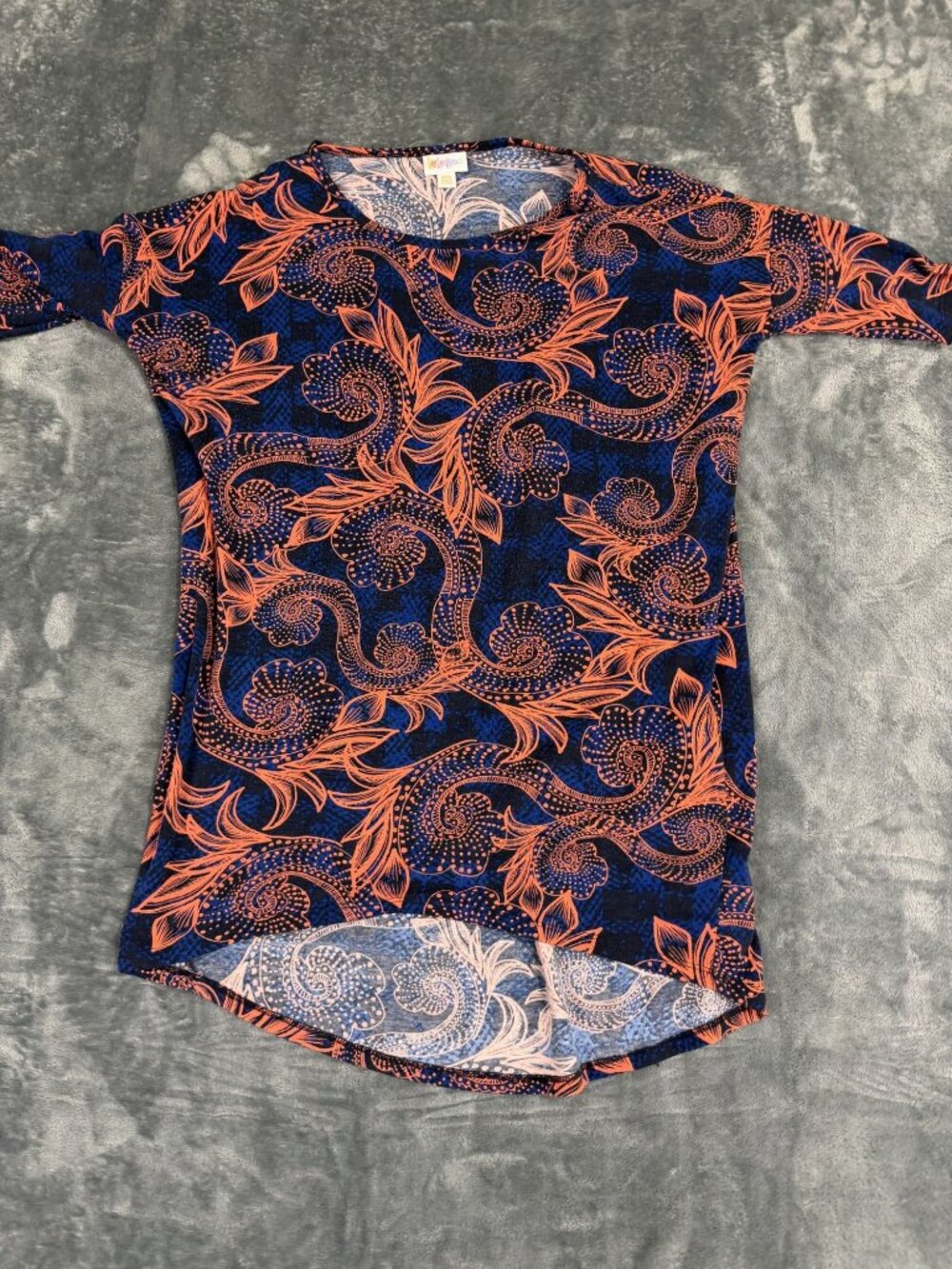 LuLaRoe Floral & Paisley Orange & Navy High-Low Tunic Top XXS